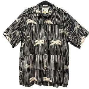VTG 90s Ron Chereskin Hawaiian Shirt Palm Tree Print Rayon Camp Shirt Black L